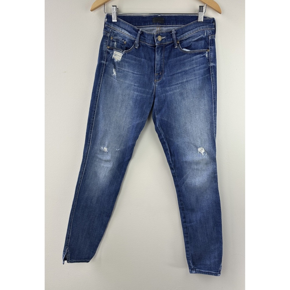 MOTHER The Vamp Distressed Jeans Rough It Up Wash Blue Denim Mid Rise Skinny 28 - Picture 14 of 14